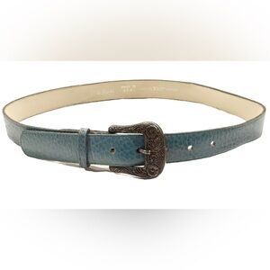 Vintage Carlos Falchi Artisan Style Statement Belt Silver Buckle Teal Sz M 30403